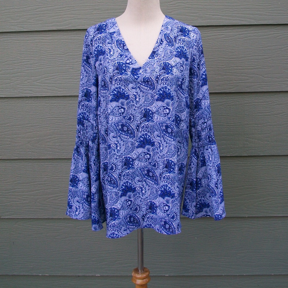 Michael Kors Tunic Shirt Blue Paisley  Bell Sleeve